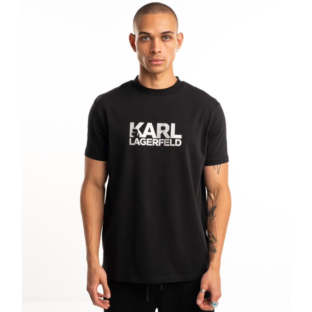 KARL LAGERFELD ROUND NECK CENTRED MAXI-LOGO MEN BLACK T-SHIRT